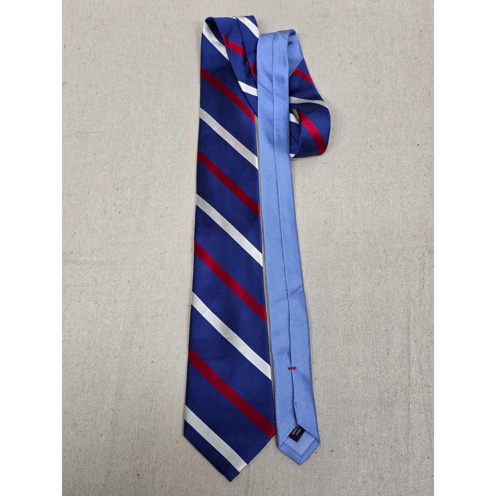 Tommy Hilfiger Mens Silk Necktie Navy Blue Red White Striped Regimental Tie